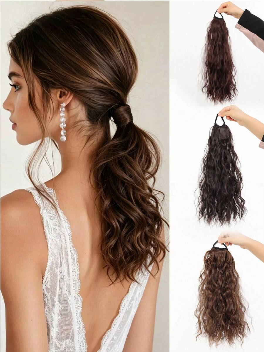 Wig Ekstensi Rambut Ekor Kuda 12 inci, Rambut Ekor Kuda Bergelombang Keriting dengan Karet Elastis, Ekor Kuda Bergelombang Mengembang untuk Wanita