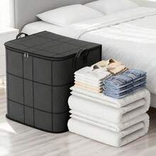 1PC Clothes Storage Bag, Large Capacity Foldable Storage Bag With Zipper, Home Storage Bag, Clothes/Quilt Dustproof Bag, With Reinforced Handle And Zipper, Wardrobe Storage Bag, Suitable For Quilt, Blanket Storage, Wardrobe, Bedding Storage - Black - View 5