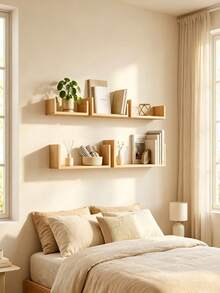 3 PiecesWall Mounted Storage Shelf Set, Multiple Sizes Available, With Stop Rail To Prevent Falling, Wall Hanging Design, Display & Storage Rack For Ornaments And Books In Living Room & Bedroom - A - View 5