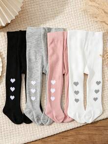 4 Pasang Celana Ketat Anak Perempuan Warna Polos dengan Motif Hati, Manis dan Imut, Cocok untuk Sekolah dan Padu Padan Pakaian Sehari-hari, Legging Serbaguna Sepanjang Musim - MultiWarna - View 4