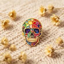 Vibrant Stained Glass Skull Enamel Pin, Colorful Rainbow Skeleton Brooch, Galaxy Eye Lapel Pin For Jacket Backpack Hat, Unique Halloween Jewelry Gift - Multicolor - View 9