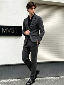 Men's Vintage Houndstooth Suit Set, Old Money Style Blazer + Trousers, Suitable For Formal/Semi-Formal Social Events, Traditional Professional Occasions, Spring/Autumn - Multicolor - View 2