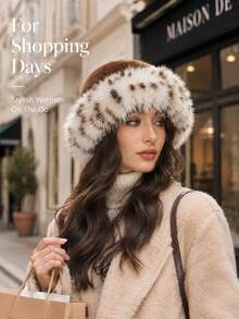 1pc Fashion Fluffy Faux Fur Headwear: Warm And Comfortable Winter Accessory. Featuring A Thick And Warm Open Design, Suitable For Shopping, Skiing Or Traveling; With Snow Leopard Print Pattern - A Great Gift For Skiing Enthusiasts. - Multicolor - View 6