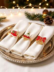 1pc Christmas Napkin Rings,Set Of 3 Metal Napkin Holders With Red Enamel Xmas Tree,Stocking And Bell Bow Design,Holiday Table Decor For Hotel, Restaurant,Family Dinner And Christmas Party,Seasonal Home Tabletop Accessories,Burgundy Christmas Decor - Multiple Colors and Styles - View 2