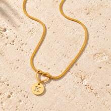 Initial Charm Snake Chain Gold Plated Letter Necklace For Women Men With Heart Knot Disc - Yellow Gold - View 32