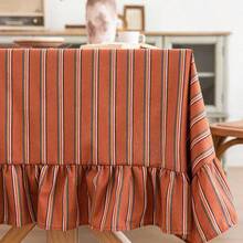 1pc French Vintage Green Plaid Fabric Ruffle Edge Tablecloth, Pleated Hem Round Tablecloth, INS Style Home Restaurant Dining Table Decor Cloth - Red - View 6