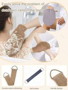 2pcs/Set Strong Exfoliating Towels, Made Of Jute Material, Gentle On Skin. Double-Sided Back Exfoliating Tool, Suitable For Men And Women. Thickened Bath Towel Gloves. - Multicolor - View 5