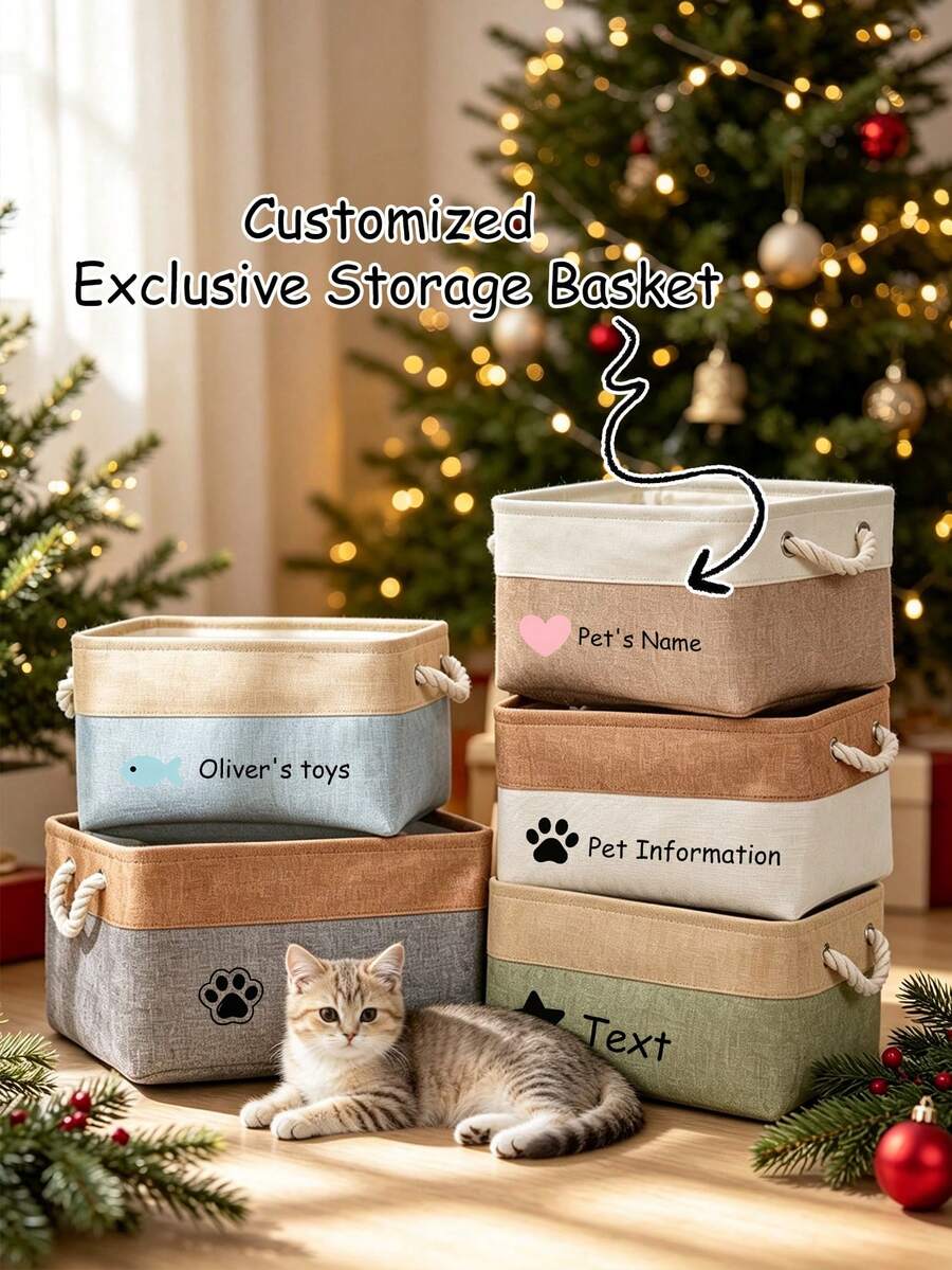 Customized Pet Storage Basket, Personalized Information, Multi-Functional Storage For Cats And Dogs, Pet Supplies And Clothing Storage, Personalized Home Gift, Perfect Gift For Family And Pets For Halloween Or Christmas - Multicolor - View 1