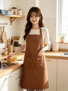 [2026 New Fashion Durable Canvas Apron] Home Kitchen Cooking Breathable Workwear Simple Halter Neck Water-Resistant Apron Double Shoulder Strap Painting Stylish Home Canvas Work Apron For Women - Multicolor - View 6