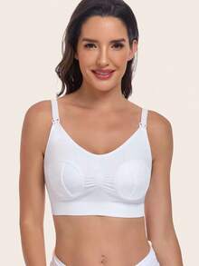 白色免手持吸乳胸罩 哺乳內衣 孕婦哺乳胸罩 前開扣式哺乳內衣（奶瓶為道具，不包含在內） - 白色 - 查看 6