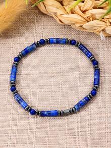 Exquisite Lapis Lazuli Tube Bracelet, Symbolizing Wisdom & Abundance, Attraction Good Luck And Protection. Unisex Fashionable Jewelry For Daily Wear - Blue - View 9