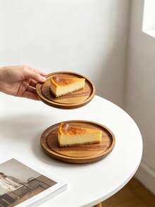Round Wooden Serving Tray, Wooden Service Plate, Cake Cheese Pastry Fruit Snack Dessert Tray, Multi-Purpose Round Wooden Tray, Kitchen Table Decor, Coffee Cup Tray, Desktop Display Serving Tray - Khaki - View 4
