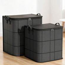 1PC Clothes Storage Bag, Large Capacity Foldable Storage Bag With Zipper, Home Storage Bag, Clothes/Quilt Dustproof Bag, With Reinforced Handle And Zipper, Wardrobe Storage Bag, Suitable For Quilt, Blanket Storage, Wardrobe, Bedding Storage - Black - View 2