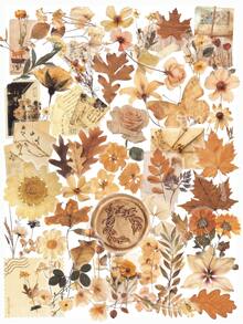 52 Pcs Aesthetic Vintage Dried Flower Stickers, Autumn Pressed Floral Retro PET Waterproof Decals, Journaling Sticker Set For Scrapbooks Water Bottles Laptops Phone Cases For Cottagecore Girls - Dried Flowers - View 1