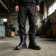New Men's Breathable Soft-Sole Hiking Boots, All-Match Style Versatile For Outdoor Wear, All Seasons - Black - View 4