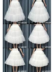 35cm Solid Color Bohemian Polyester Lolita Petticoat, 4-Layer Voluminous Daily Boneless Soft Tulle Underskirt, Cotton Candy Cloud Style - White - View 9
