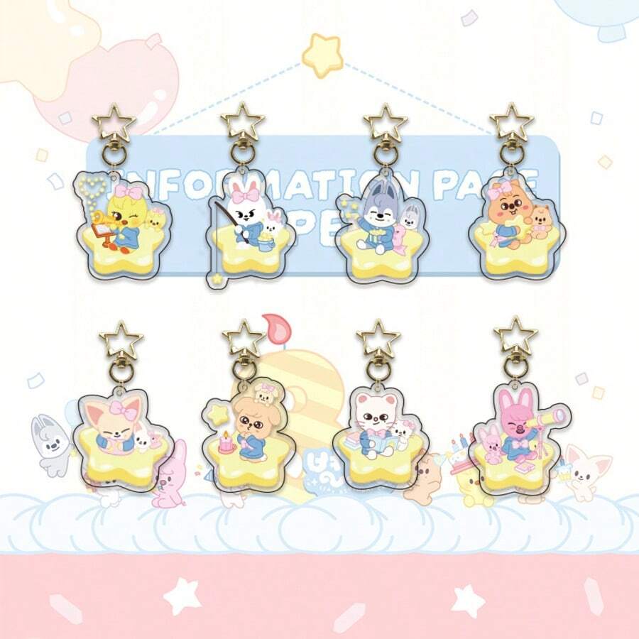bandai 1PC SKZOO Star Acrylic Keychain, Cartoon Character Key Ring, Cute Animal Doll Keychain, Bag Pendant Charm, Fans Collectible Merch Gift For STAY - Multicolor - View 1