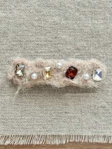 1PC Autumn/Winter New Rhinestone Zirconia Pearl Plush Snap Hair Clip Side Bangs Clip Elegant Versatile Hair Accessory - Multicolor - View 6