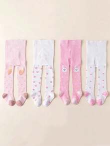 4 Pairs Baby & Toddler Girls Tights, Cute Rabbit Bear Strawberry Heart Pattern, Suitable For Daily Wear, School, Dance - Multicolor - View 16