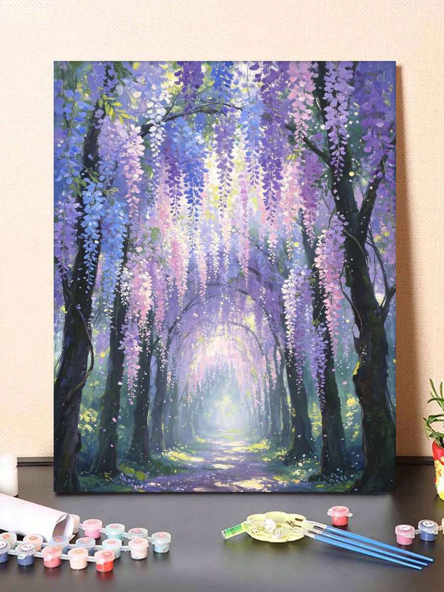 1 Set Wisteria Flower Path DIY Number Painting Kit, Art Oil Painting Set, Suitable For Adult Beginners, Bedroom Decor And Art Wall Decor, Holiday Gift