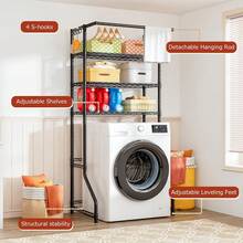 Estanterías para Lavadora y Secadora,Organizador de Almacenamiento de Lavandería,3 Niveles de Altura Ajustable Estante de Ahorro de Espacio de Baño y lavanderías (Negro, 77 x 30 x 197 cm) - Negro - Ver 11