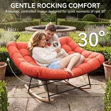 Aoxun Oversized Garden Rocking Chair With Cushion And Heavy-Duty Metal Frame For Patio,Balcony And Garden, Red - Red - View 6