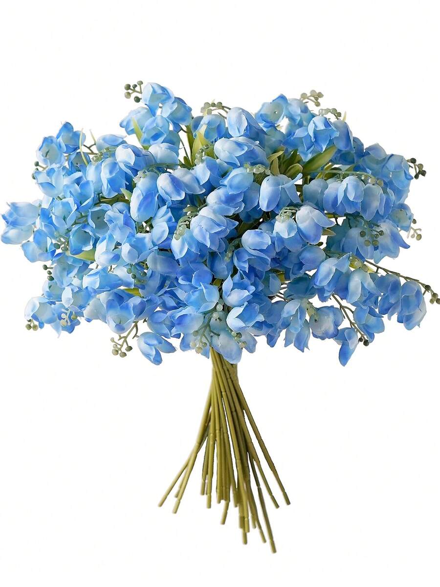 6/12入人造鈴蘭仿真藍鈴花風鈴蘭花絲綢花，婚禮花束、五月花桌面中心裝飾，適用居家花園婚禮派對裝飾 - 淺藍色 - 查看 1