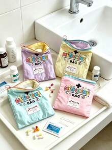 Portable Printed Medicine Storage Bag, Compact Zipper First Aid Travel Pouch, Multi-Function Small Organizer Bag, Suitable For Pills, Cosmetics And Coins, Empty Bag - Multicolor - View 5