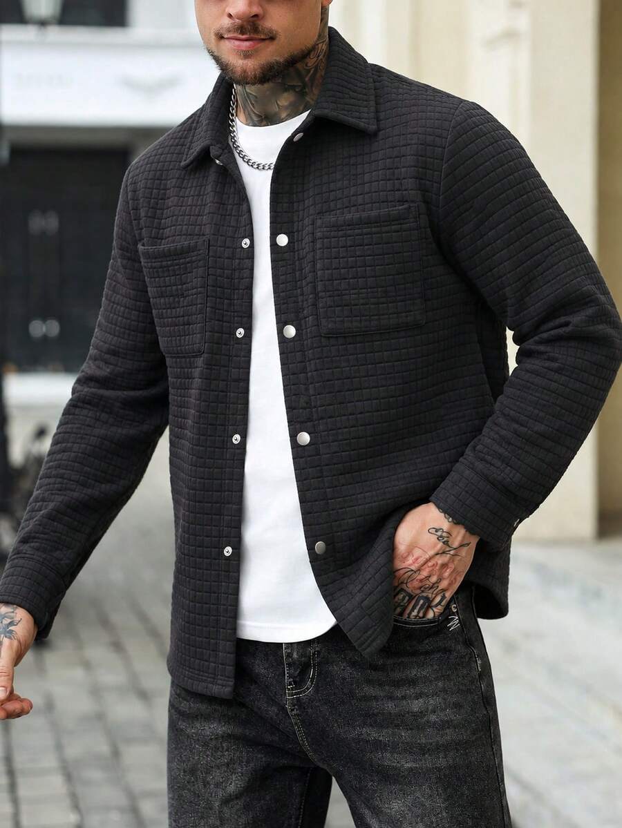 Men's Casual Jacket, Lapel Jacket For Spring And Autumn, Solid Color Business Versatile, Suitable For Daily Outdoor Work Wear Men's Jacket - Black - View 1