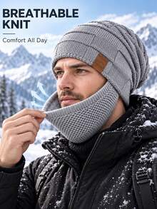Set Topi dan Masker Wajah Musim Dingin Anti Dingin 2 Potong Unisex – Penutup Tali Serut Elastis, Ringan dan Hangat; Cocok untuk Bersepeda, Ski, dan Olahraga Luar Ruangan; Topi Warna Polos, Topi Musim Dingin Hangat dengan Lapisan Anti Angin dan Penghangat Telinga. - MultiWarna - View 7