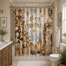 1pc/4pcs Window-Side Golden Tree Lantern Pattern Multifunctional Bathroom Decor Shower Curtain Set, Free 12 Hooks, Premium Holiday Atmosphere, Bathroom Mat, U-Shaped Bath Mat And Round Toilet Mat, Suitable For All Scenes Decoration, Bathroom Set - Windowside Golden Tree Lantern - View 11