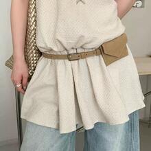 1pc Khaki Women's PU Faux Leather Vintage Commuter Style Matte Solid Color Waist Belt - Khaki - View 2