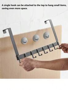 1 pieza/2 piezas Estante colgante para puerta sin taladro, Perchero de pared, Toallero de baño, Perchero para ropa de puerta, Perchero para llaves de entrada. Adecuado para cocina, ganchos colgantes de puerta de baño, almacenamiento, decoración de habitación, decoración del hogar, accesorios de cocina - Multicolor - Ver 5