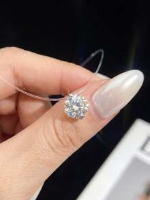 1pc Moissanite Necklace, 1ct Round Brilliant Invisible Fishing Line Pendant, Suitable For Women's Party And Daily Wear - Round Diamond Moissanite Necklace - View 2
