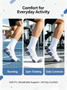 10 Pasang Kaos Kaki Olahraga Pria Setengah Betis Hitam Tahan Aus Menyerap Keringat Berpori dengan Penyangga Lengkung untuk Lari dan Fitness - MultiWarna - View 2