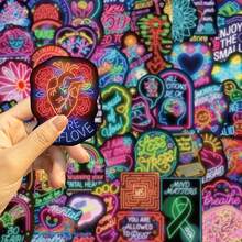 50pcs Neon Mental Health Stickers, Waterproof Vinyl Stickers, Suitable For Scrapbooking, Journaling, Decorating Laptops, Bumpers, Skateboards, Water Bottles, Computers, Phones. - Multicolor - View 5