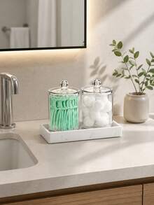 Black Bathroom Swab Storage Jar Set With Silicone Tray, Modern Vanity Organizer For Cosmetic Swabs, Cleansing Balls, Cosmetics And Beauty Accessories, Bathroom Countertop And Dressing Table Storage Containers For Everyday Essentials - Multicolor - View 9