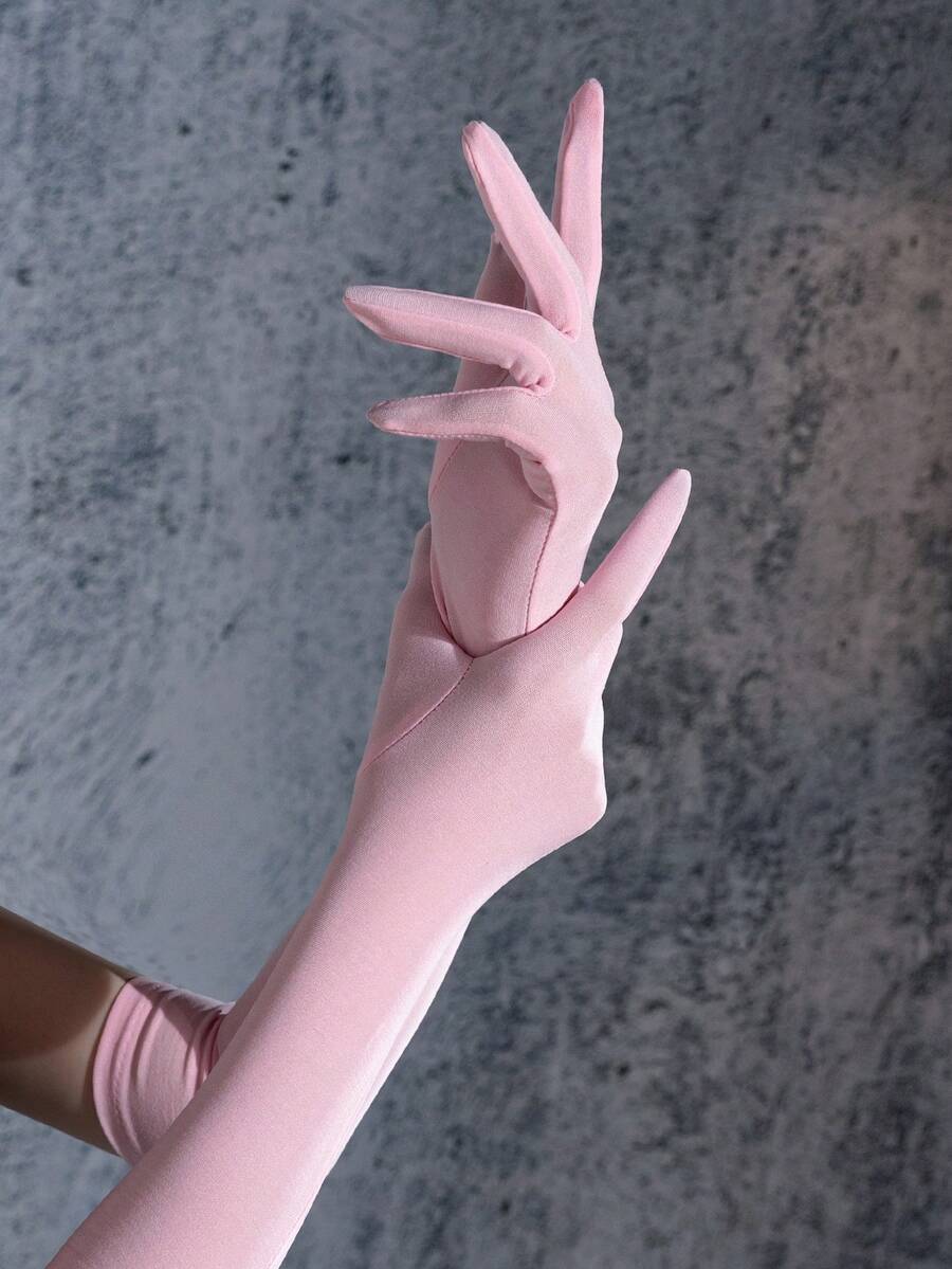 1雙女款極簡純色長手套，彈性修身，適合新娘敬酒禮服派對表演造型手套