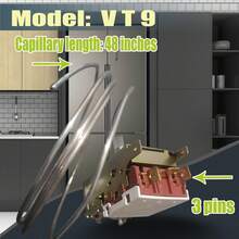 VT9 منظم حرارة الثلاجة، مناسب لاستبدال منظم حرارة الثلاجة، منظم حرارة بمقبض قابل للتعديل K59-L1102 طول الأنبوب الشعري 1200 سم - الذهبي - مشاهدة 2