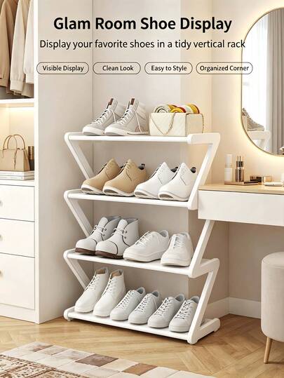 1 Paquete Estantería de Almacenamiento de Zapatos de Plástico Plegable Resistente Multicapa, Organizador de Zapatos de Marco en Z de unicolor Moderno de Fácil Limpieza Independiente para Pasillo Dormitorio Armario Sala de Estar, Regalo de Organización del Hogar para Navidad y Acción de Gracias