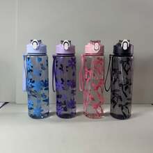 1pc 750ML Floral Bow Large Capacity Water Cup, Fresh Highly Attractive Design, With Straw And Handle, Portable, Suitable For Travel And Gatherings, One-Click Pop-Up Lid - Multicolor - View 7