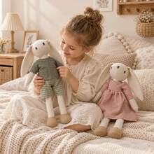 [Gift Rabbit]1件手工布製長耳兔子娃娃，可更換服裝，兒童節日生日復活節禮物 - 禮物兔兔 - 查看 4