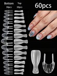 60PCS Double-Sided Clip Matte Nail Extension Tips, Long Pointed, Short Square, Short Tapered, Oval Shape No-Fixation Clip Holder, No Gel Stacking, Added Handle Design, Home DIY Design, Nail Salon Quality, Women's Nail Extension Tool Choice - Clear - View 7
