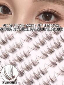80pcs Black & Brown Glue-Free False Eyelash Clusters, Natural Lightweight Segmented Lashes, No Glue Needed, Easy To Apply, Invisible Transparent Tape, Suitable For All Occasions, Eyelashes, False Eyelashes, Glue-Free Lashes - C - View 2