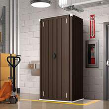 Tall Outdoor Storage Cabinet Metal Garden Cupboard With Shelves - Brown - View 7