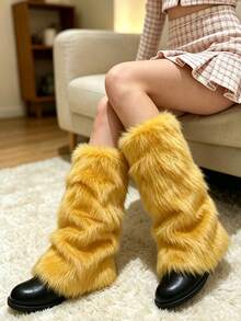 Fuzzy Faux Fur Leg Warmers, Y2K Fluffy Knee High Leg Covers, Soft Plush Long Boot Socks For Halloween Cosplay Winter Party Outfit, 7Colors Available - Multicolor - View 6