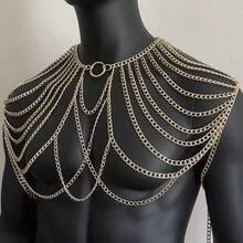 1 dây chuyền body nam đeo hai vai bằng kim loại phong cách Âu Mỹ xuyên biên giới, vòng cổ thanh ngang gợi cảm cá tính, phụ kiện phối đồ cho hộp đêm và tiệc tùng - Áo nam - Xem 2