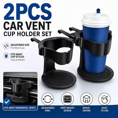 2pcs Car Air Vent Cup Holder Phone Mount Set, Adjustable Car Drink Holder, Universal Car Cup Holder, Suitable For Coffee Cups, Water Bottles And Travel Mugs, Car Interior Accessories