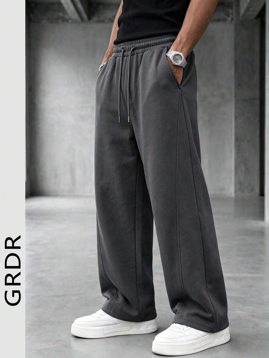GDRD[Minimalist/Cleanfit] بنطال رياضي رمادي داكن فضفاض مستقيم الساق كاجوال طويل متعدد الاستخدامات للرجال في الصيف
