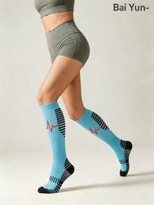 1/2/4 Pairs Unisex Compression Socks, Knee-High, Elastic Support, Autumn Apparel, Autumn Style, Running, Cycling, Fitness - Multicolor - View 7